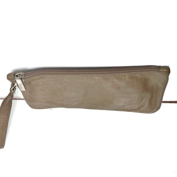 HOBO International Vida Wristlet Clutch Taupe Glazed Leather Silver Wallet Purse - Picture 7 of 15